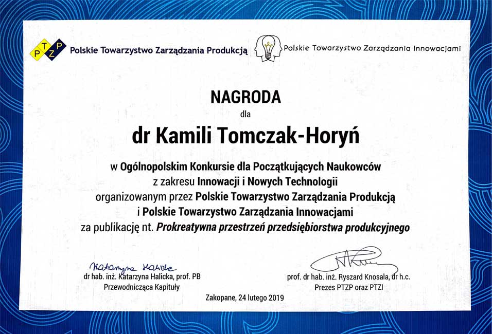 Nagroda w Ogólnopolskim Konkurskie dla Początkujących Naukowców